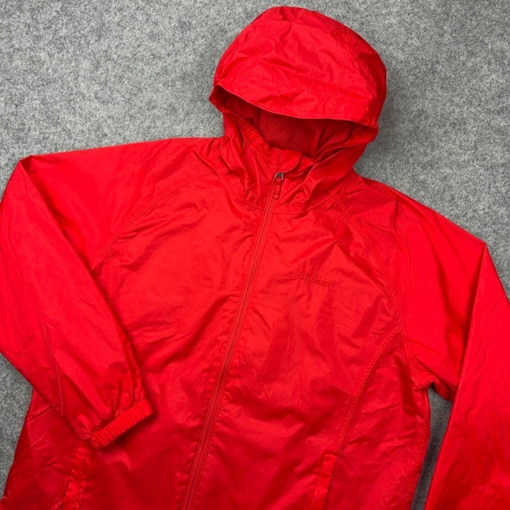 LL Bean Jacket Mens Medium Red Hooded Windbreaker‎ Full Zip Lined Hiking Outdoor